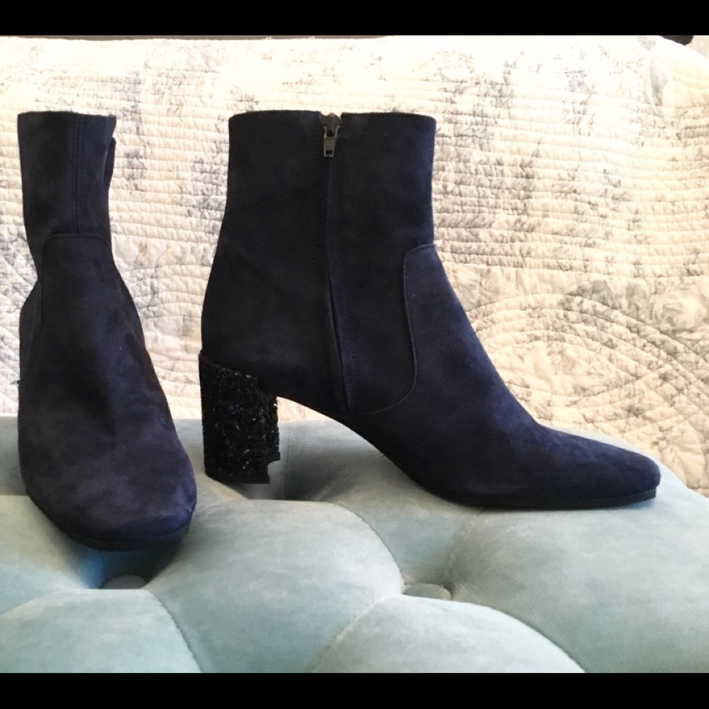SPIRAL blue suede booties with sequin heels!  New!